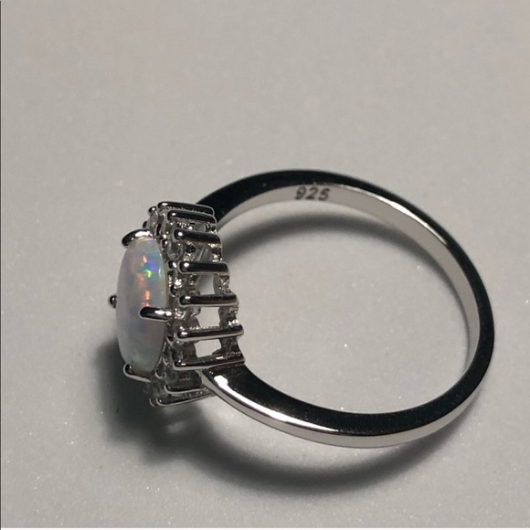 925 Sterling Silver White Lab Opal CZ Ring - Picture 5 of 8
